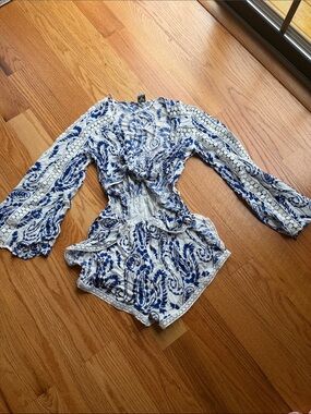 Angel Biba Blue and White Floral Print Romper
